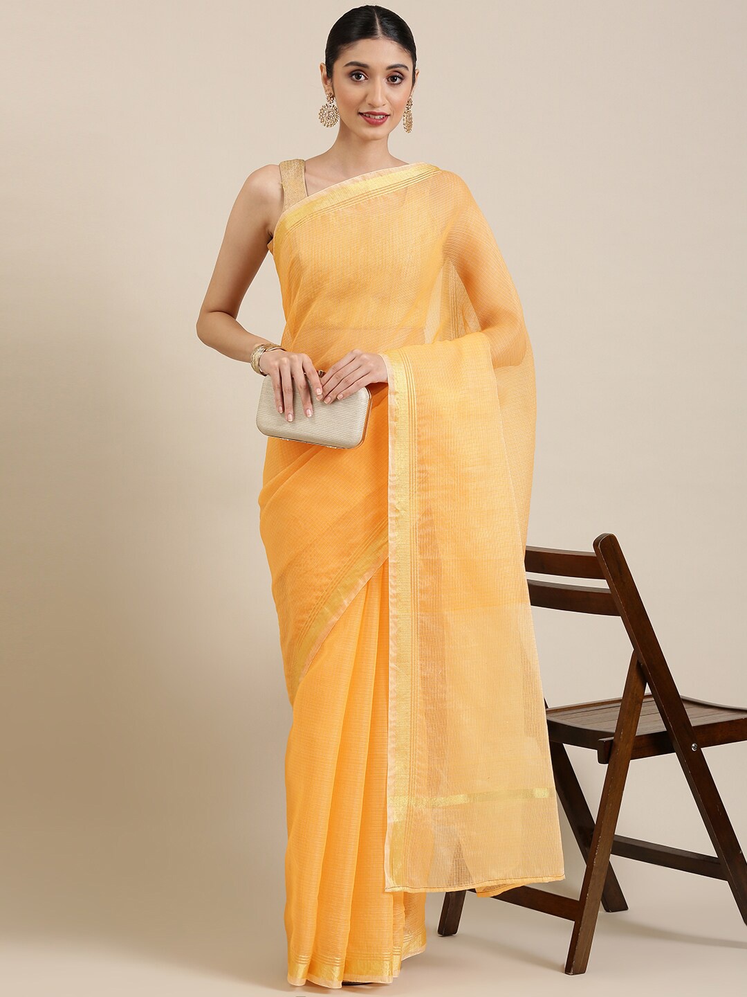 

Pavechas Jute Cotton Kota Saree, Orange