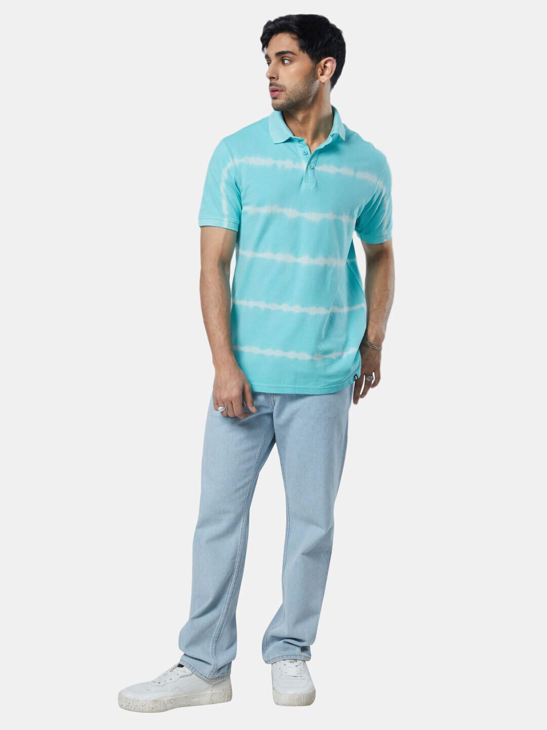 

The Souled Store Men Striped Polo Collar Cotton T-shirt, Blue
