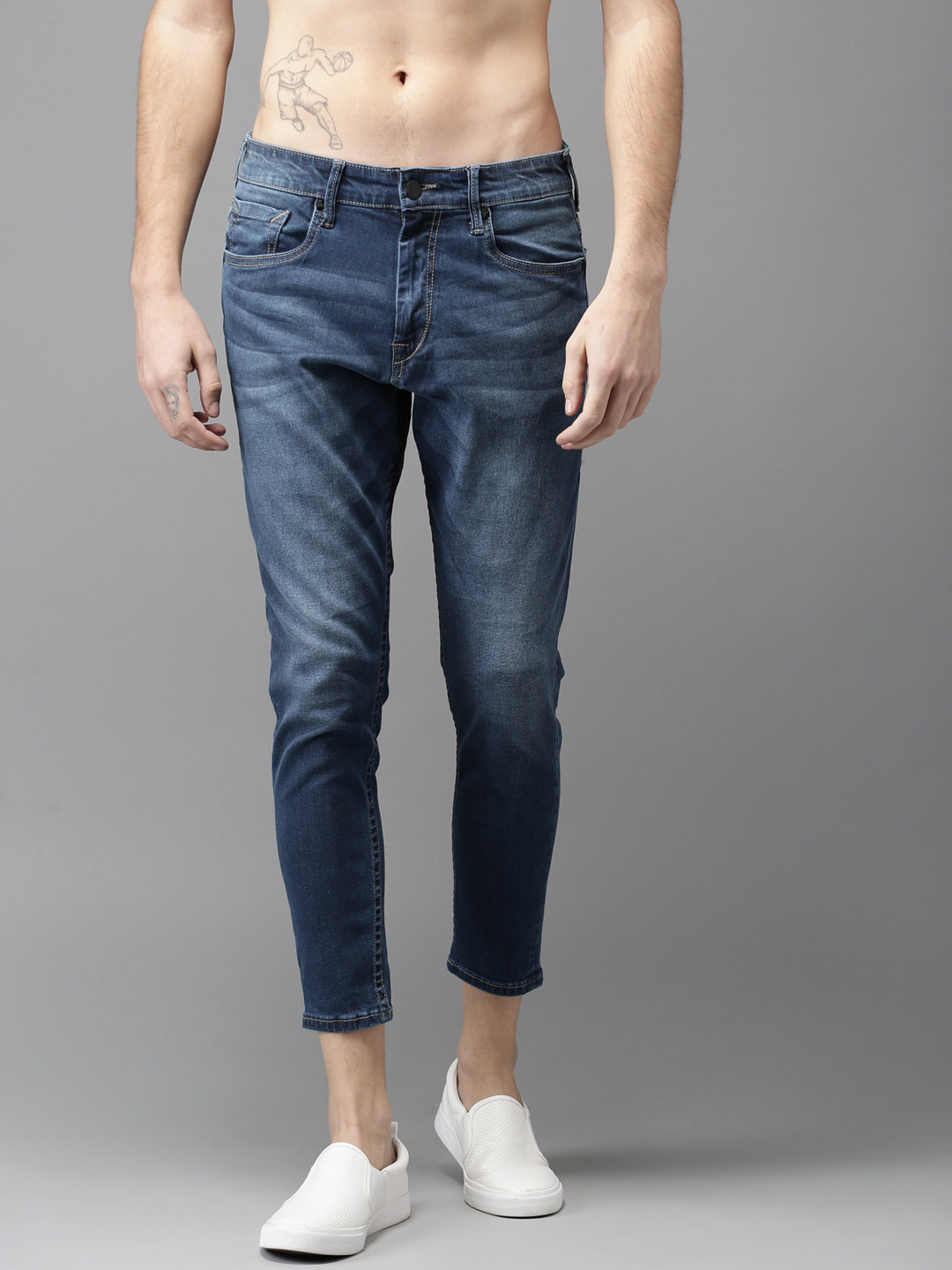 

Moda Rapido Men Blue Slim Tapered Fit Mid-Rise Cropped Clean Look Stretchable Jeans