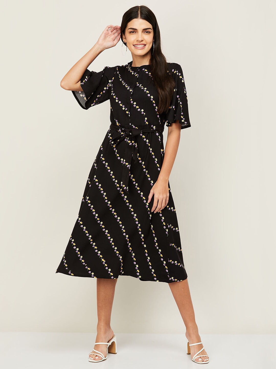 

CODE by Lifestyle Floral Shirt Midi Dress, Black