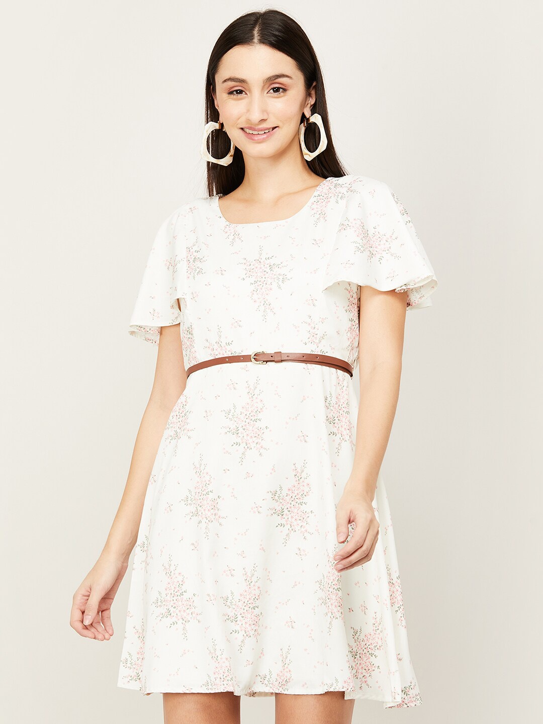 

CODE by Lifestyle Flutter Sleeves Floral Dress, Off white