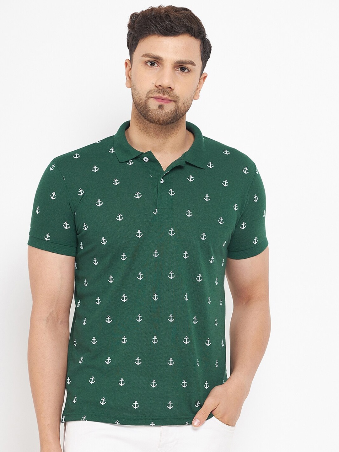 

THE MILLION CLUB Men Printed Polo Collar Cotton T-shirt, Green