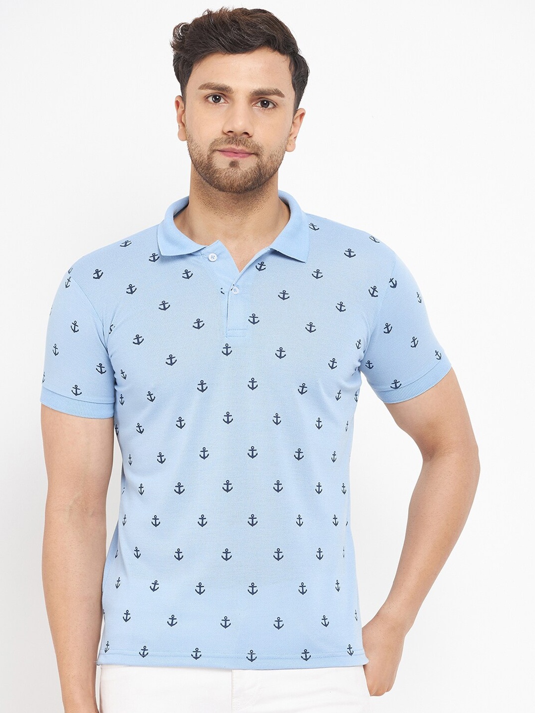 

THE MILLION CLUB Men Printed Polo Collar Cotton T-shirt, Blue