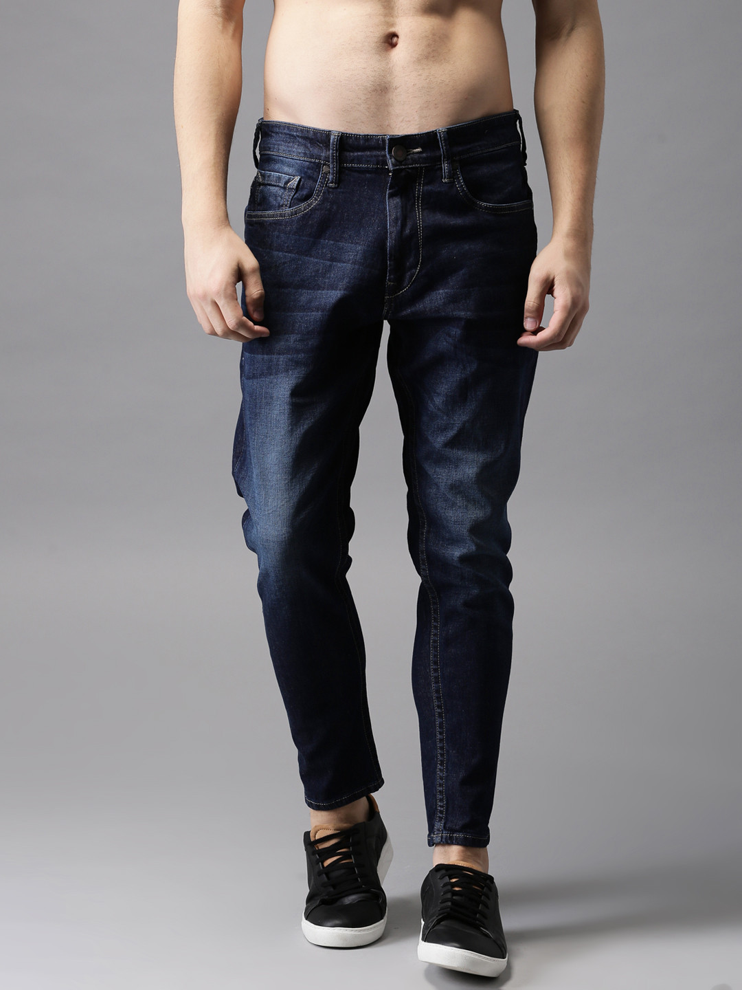 

HERE&NOW Men Blue Slim Fit Mid-Rise Clean Look Stretchable Cropped Jeans