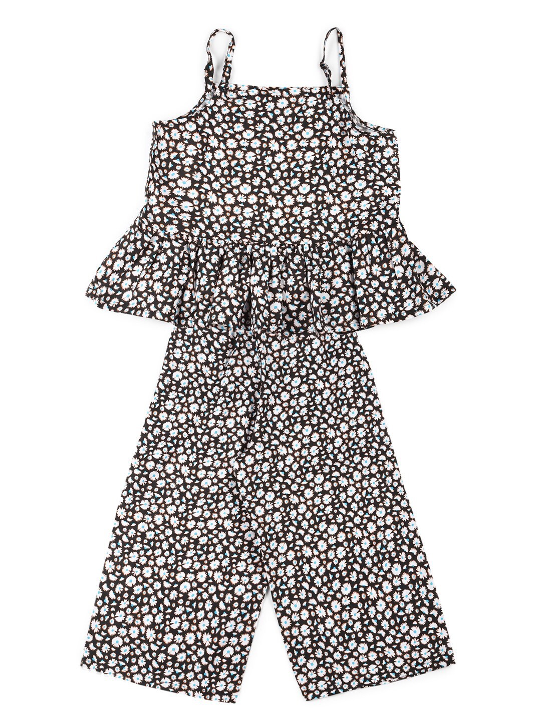 

Peter England Girls Black & White Printed Basic Jumpsuit with Lace Inserts