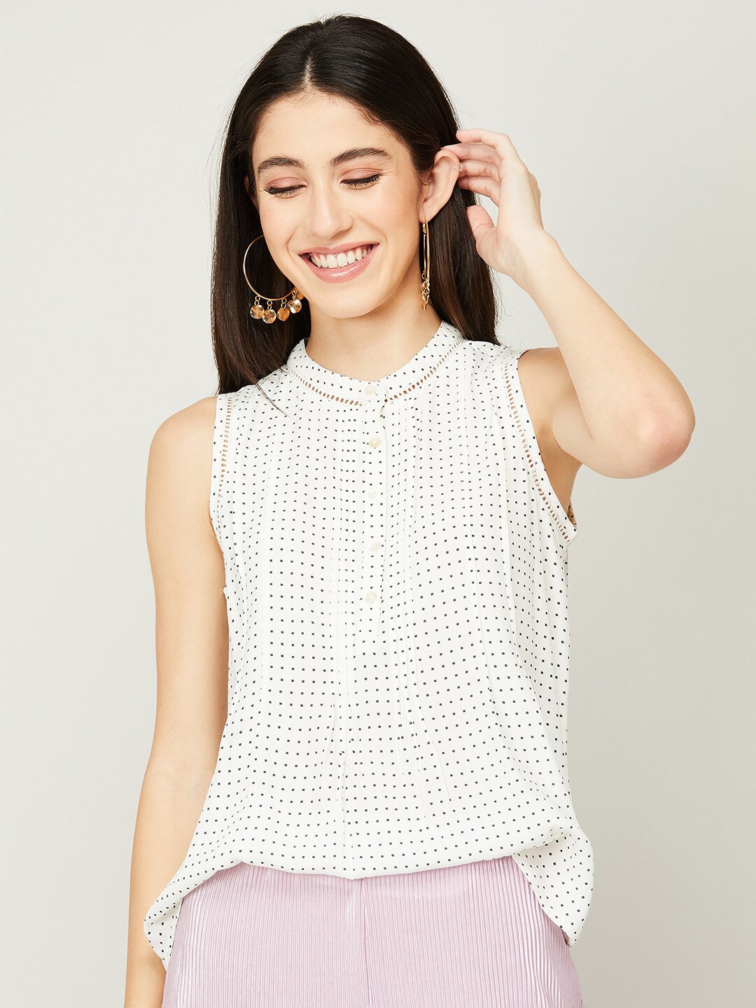 

CODE by Lifestyle Print Mandarin Collar Velvet Top, Off white