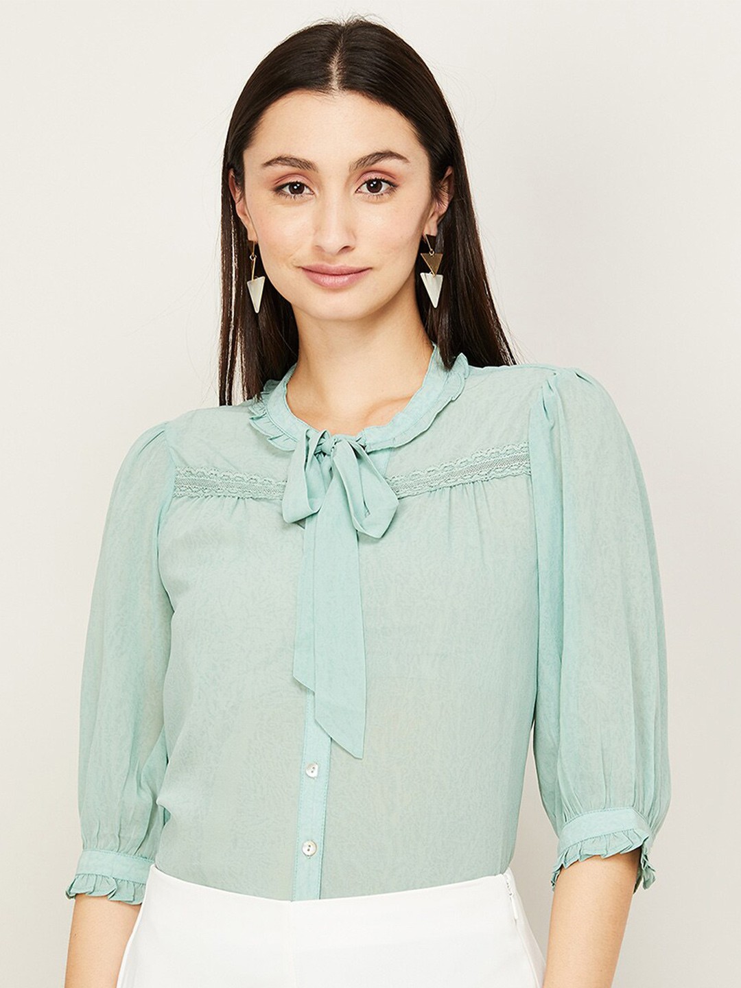 

CODE by Lifestyle Tie-Up Neck Shirt Style Top, Green