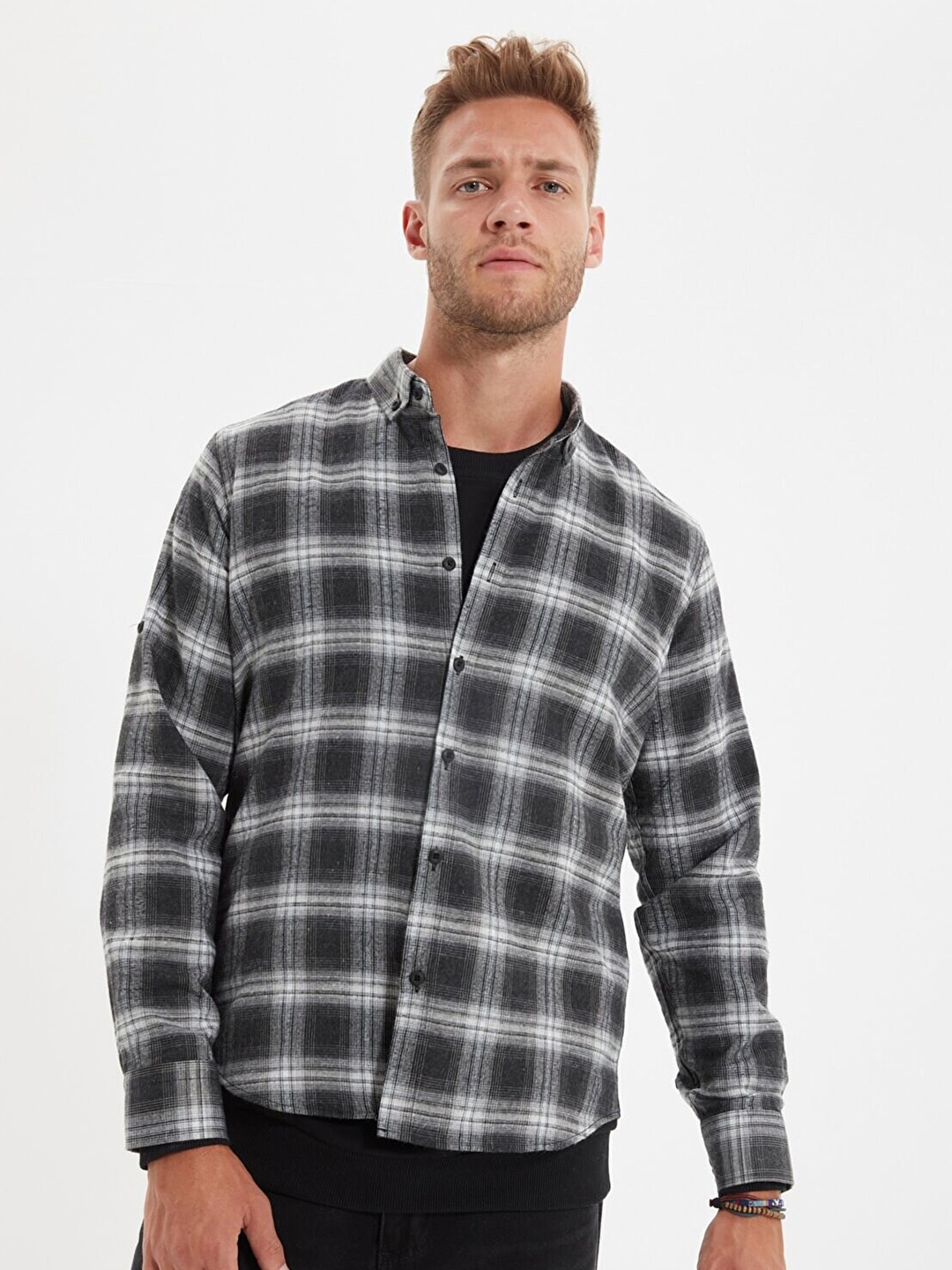 

Trendyol Men Tartan Checked Casual Cotton Shirt, Grey
