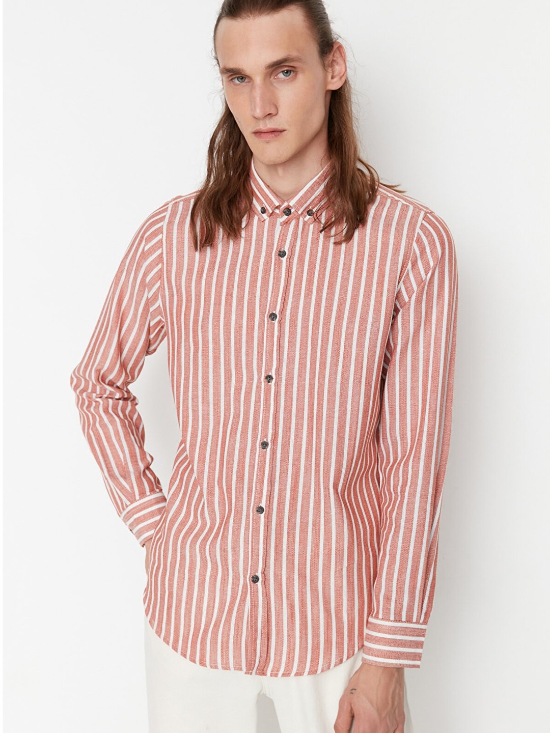 

Trendyol Men Striped Casual Cotton Shirt, Mauve