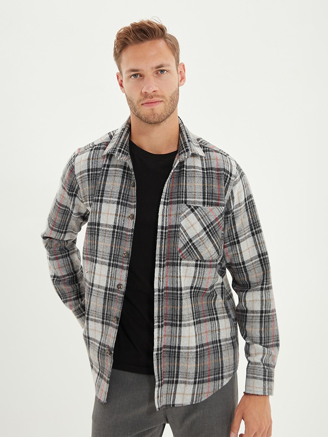 

Trendyol Men Tartan Checked Casual Cotton Shirt, Grey
