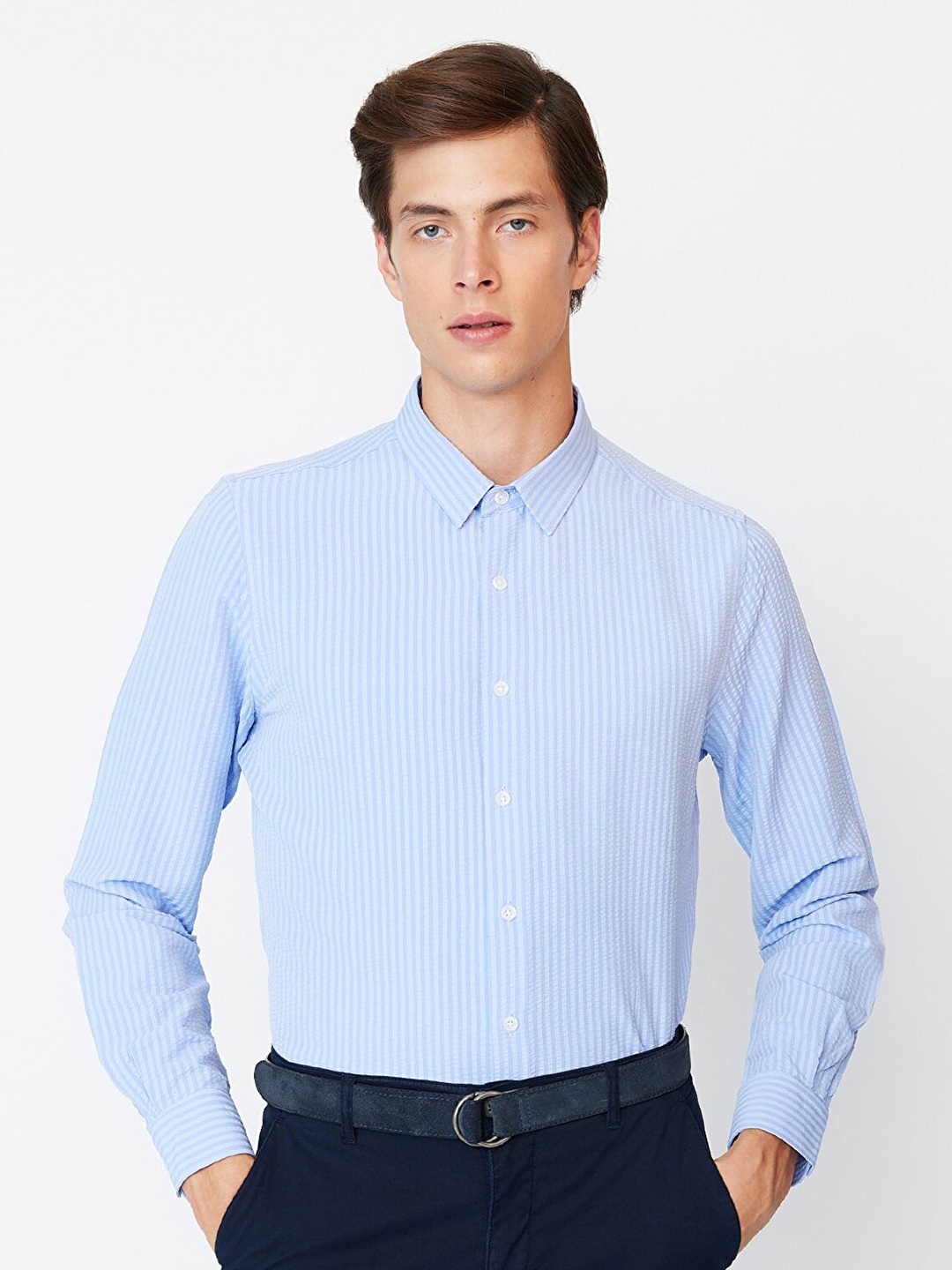 

Trendyol Men Striped Formal Shirt, Blue