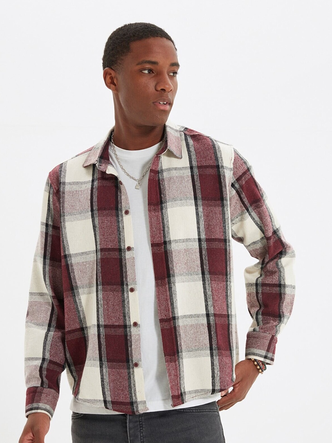 

Trendyol Men Windowpane Checked Casual Cotton Shirt, Brown