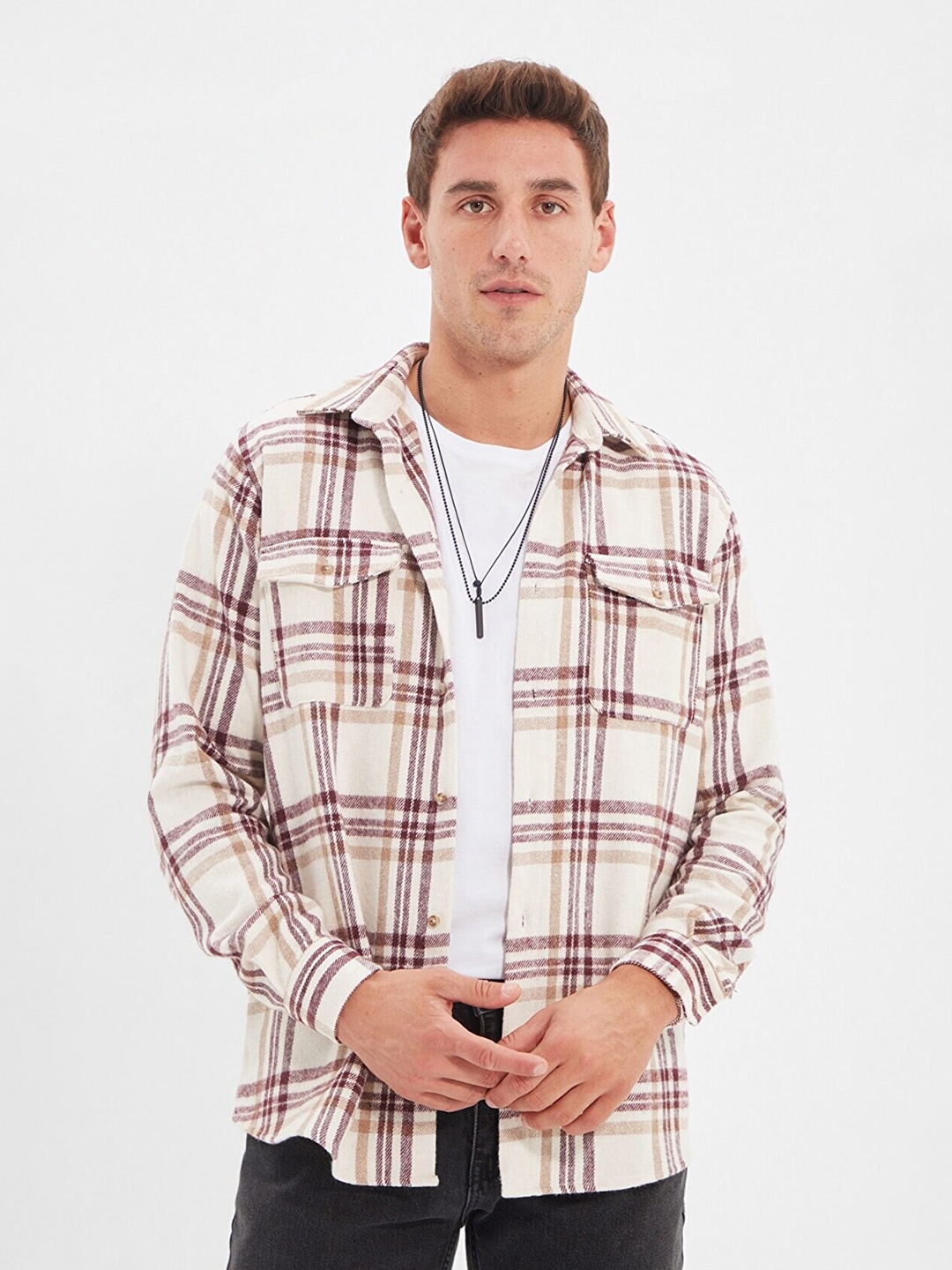 

Trendyol Men Tartan Checked Casual Cotton Shirt, Burgundy