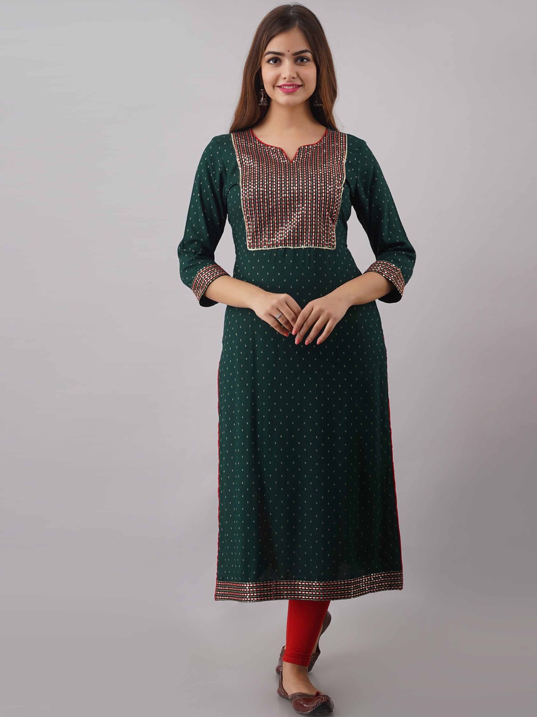 

FASHION DEPTH Women Green Geometric Printed Kurta