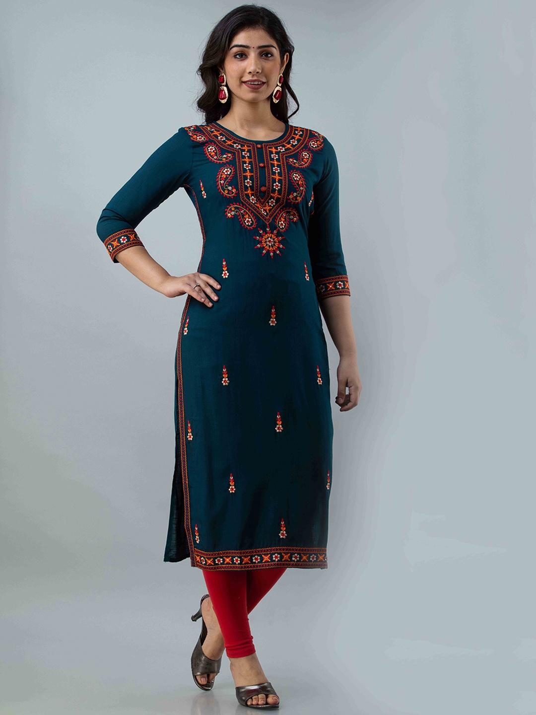 

FASHION DEPTH Paisley Embroidered Kurta, Teal