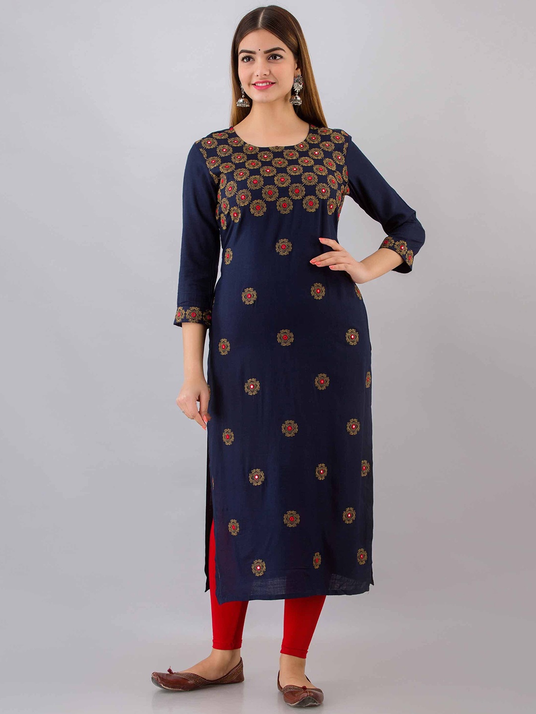 

FASHION DEPTH Women Ethnic Motifs Printed Regular Kurta, Navy blue