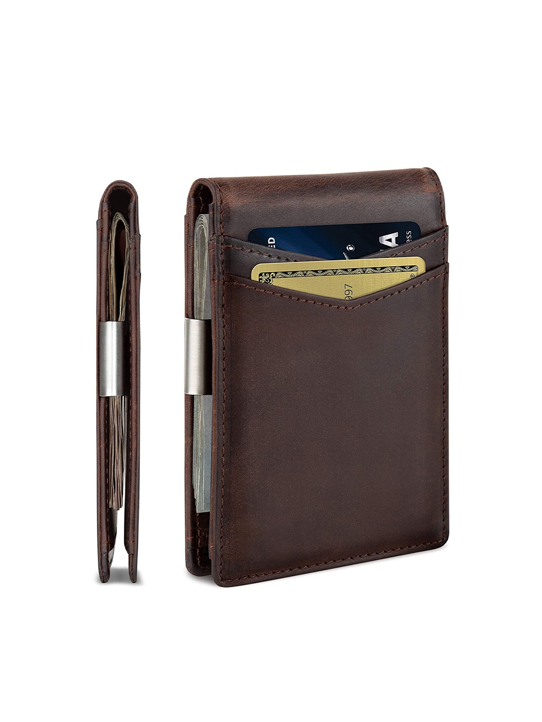 

CONTACTS Men Leather Two Fold Wallet, Brown