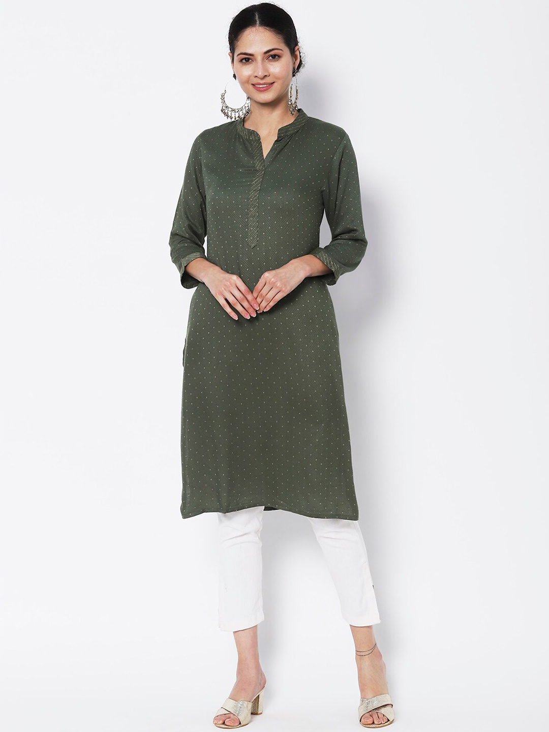 

Vedic Women Woven design Thread Work Kurta, Green