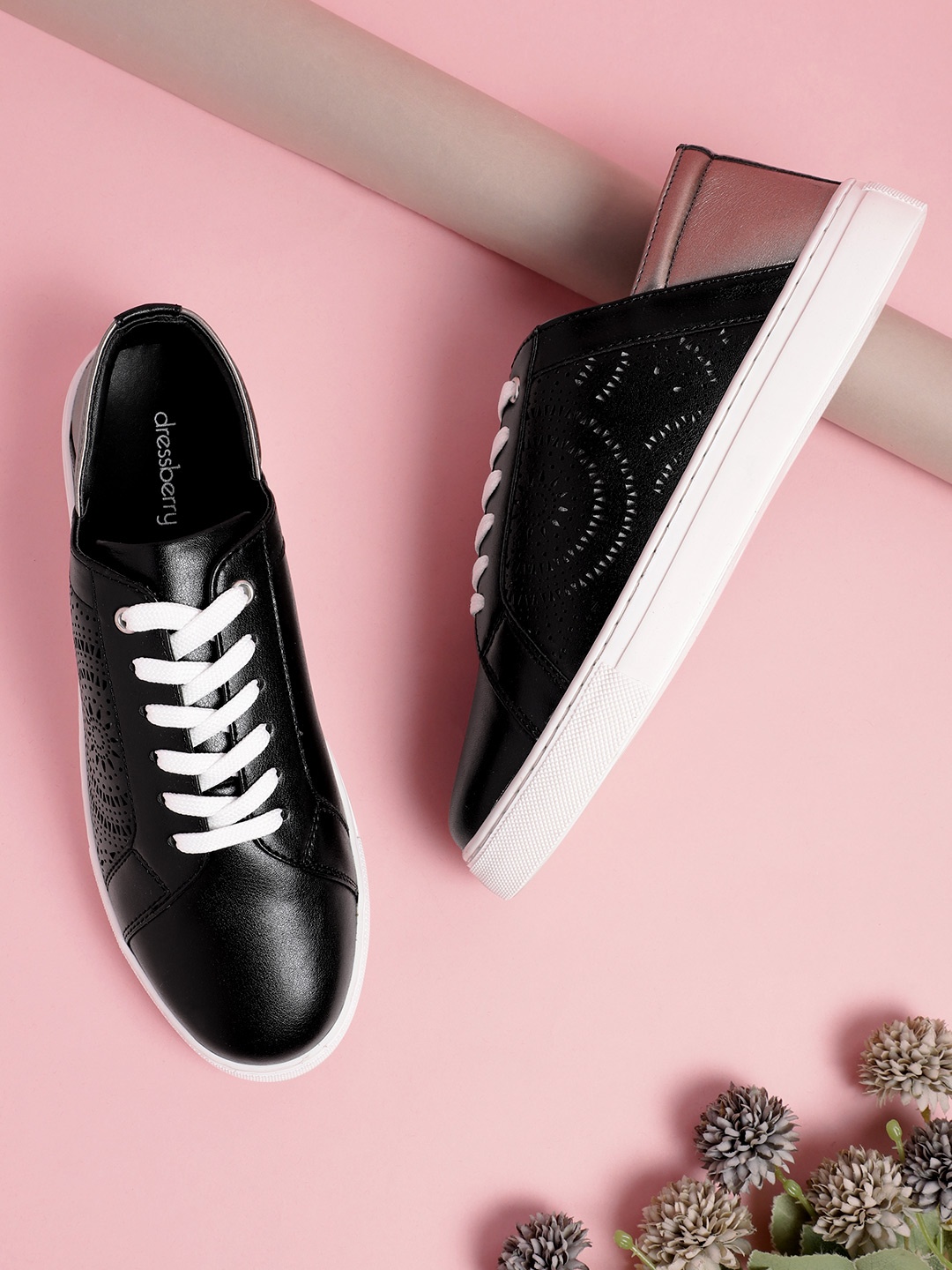 

DressBerry Women Laser Cut Sneakers, Black