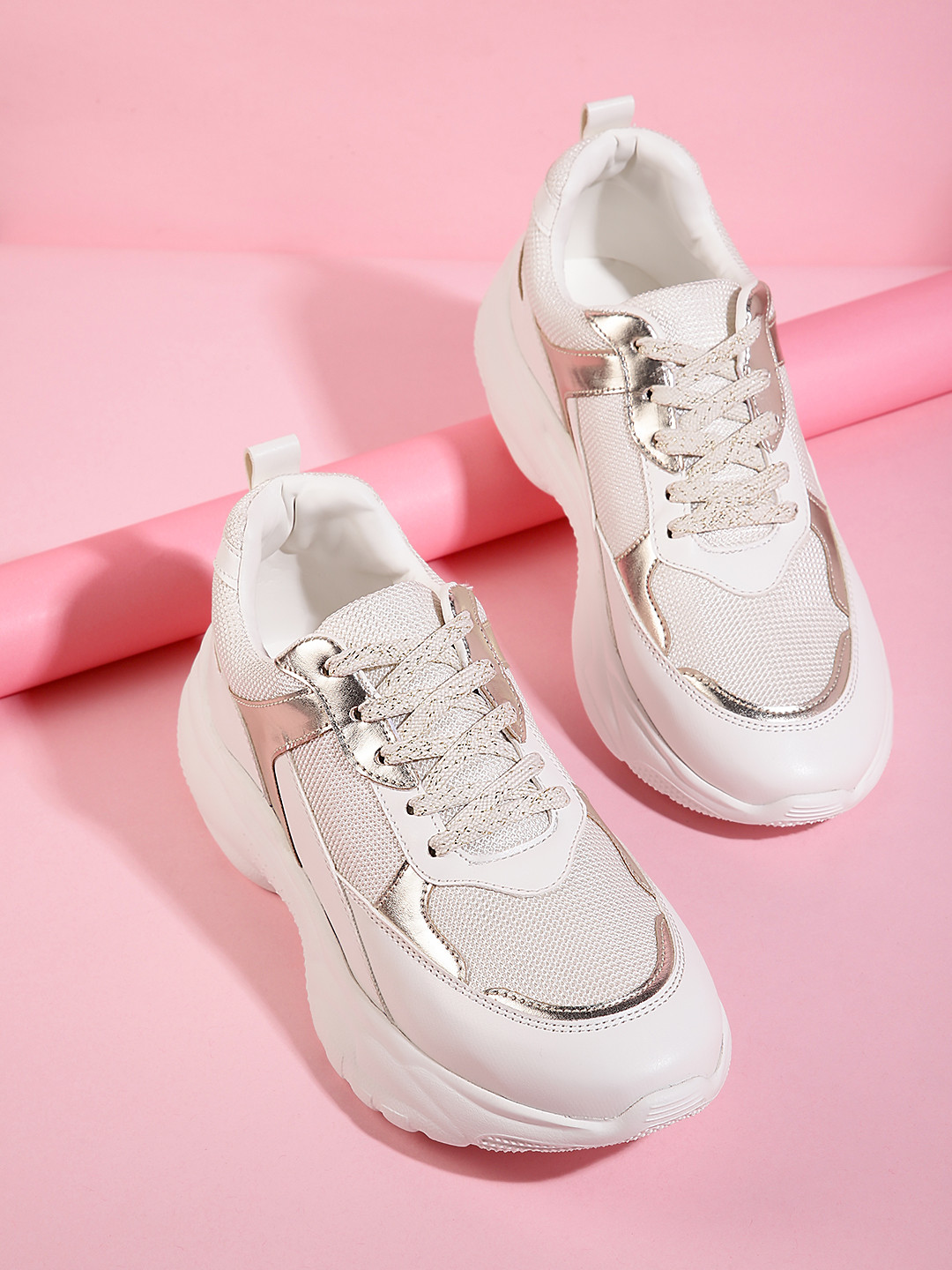 

DressBerry Women Woven Design Chunky Sneakers, White