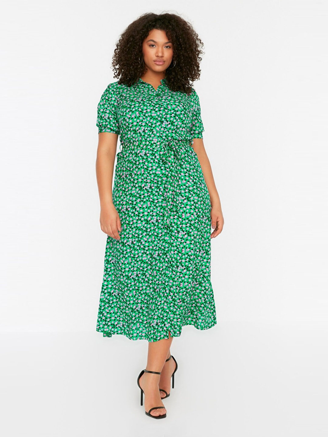 

Trendyol Floral Shirt Midi Dress, Green