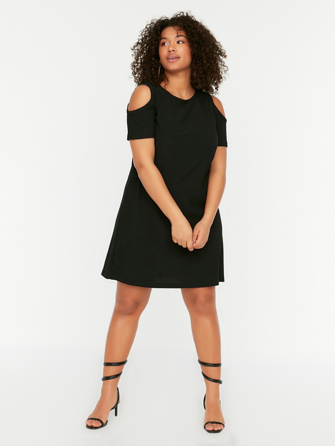 

Trendyol Cold-Shoulder Sleeves Above Knee A-Line Dress, Black