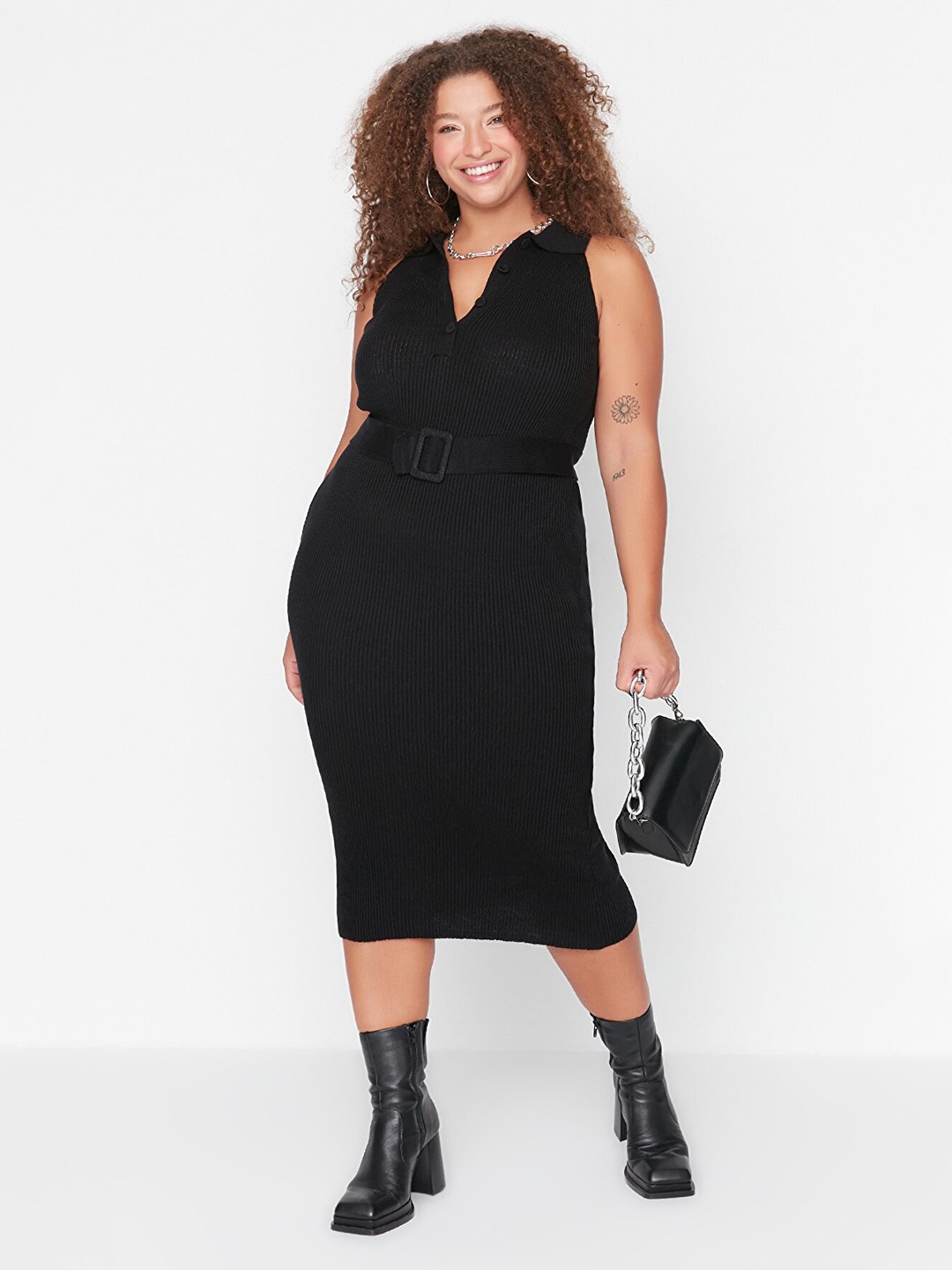 

Trendyol Plus Size Striped Jumper Acrylic Dress, Black