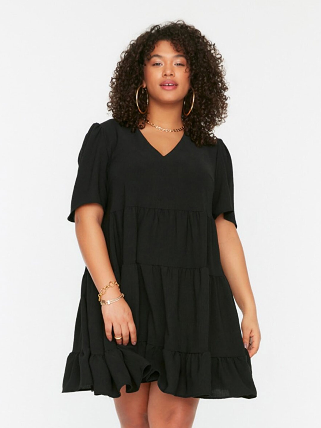 

Trendyol V-Neck Tiered A-Line Dress, Black