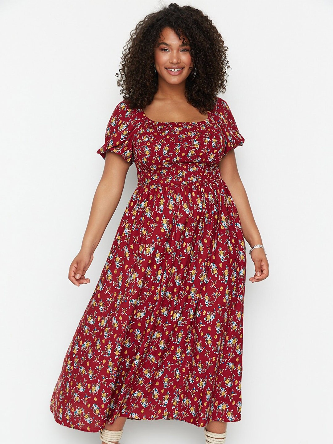 

Trendyol Floral Printed Square Neck Maxi Dress, Burgundy
