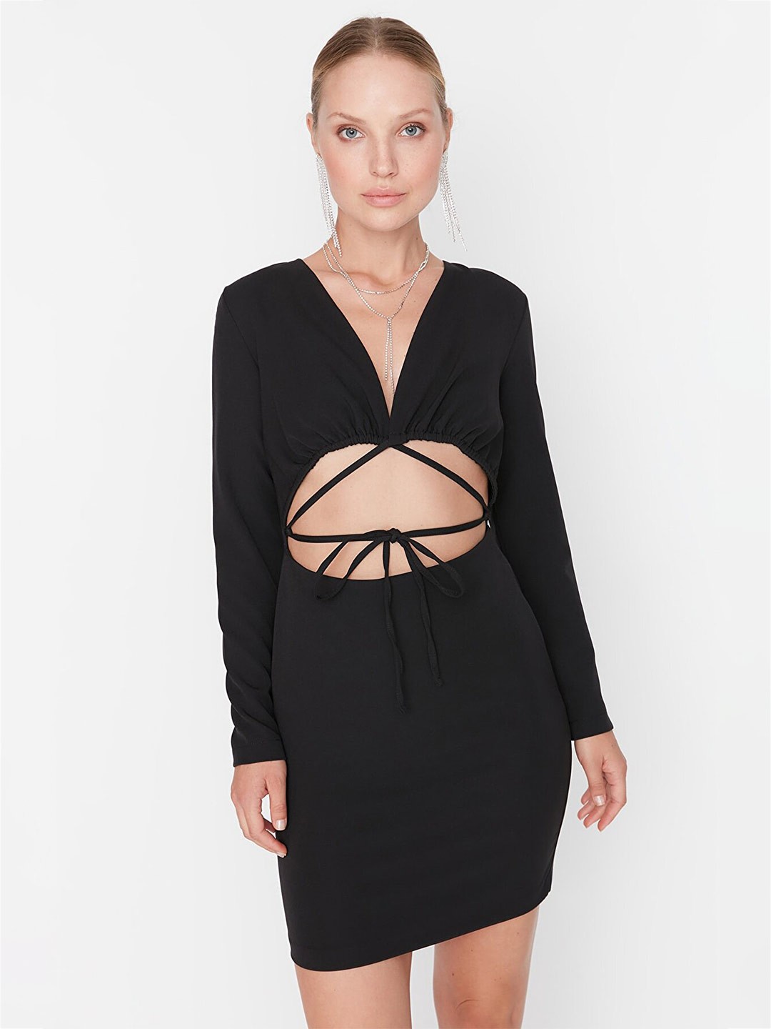

Trendyol V-Neck Cut-Outs Sheath Dress, Black