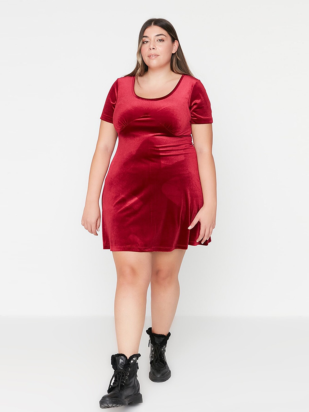 

Trendyol Round Neck A-Line Dress, Burgundy