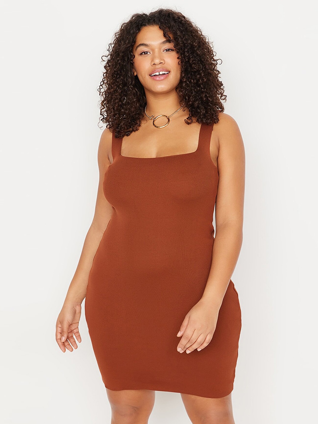 

Trendyol Bodycon Square Neck Dress, Brown