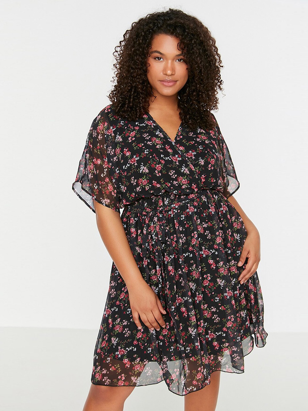 

Trendyol Flared Sleeve Floral Dress, Black