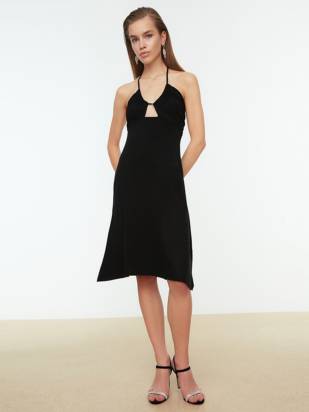

Trendyol Halter Neck A-Line Acrylic Dress, Black