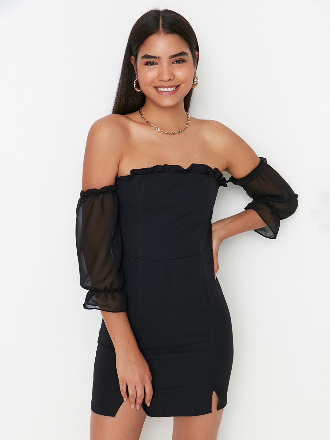 

Trendyol Off-Shoulder Bodycon Mini Dress, Black