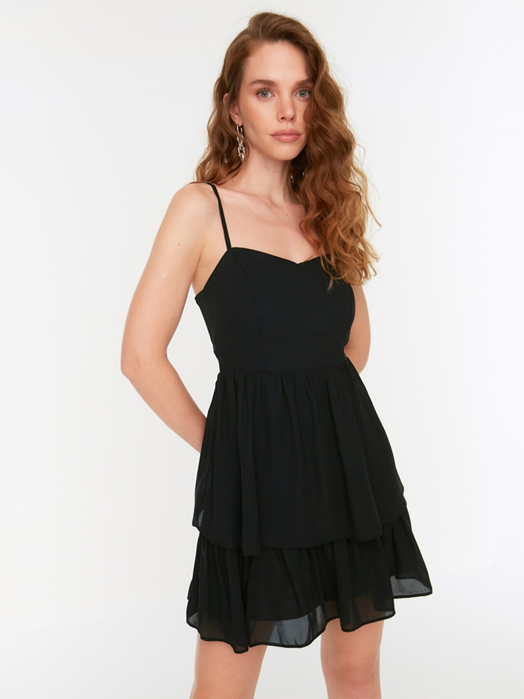 

Trendyol Shoulder Straps Fit & Flare Dress, Black