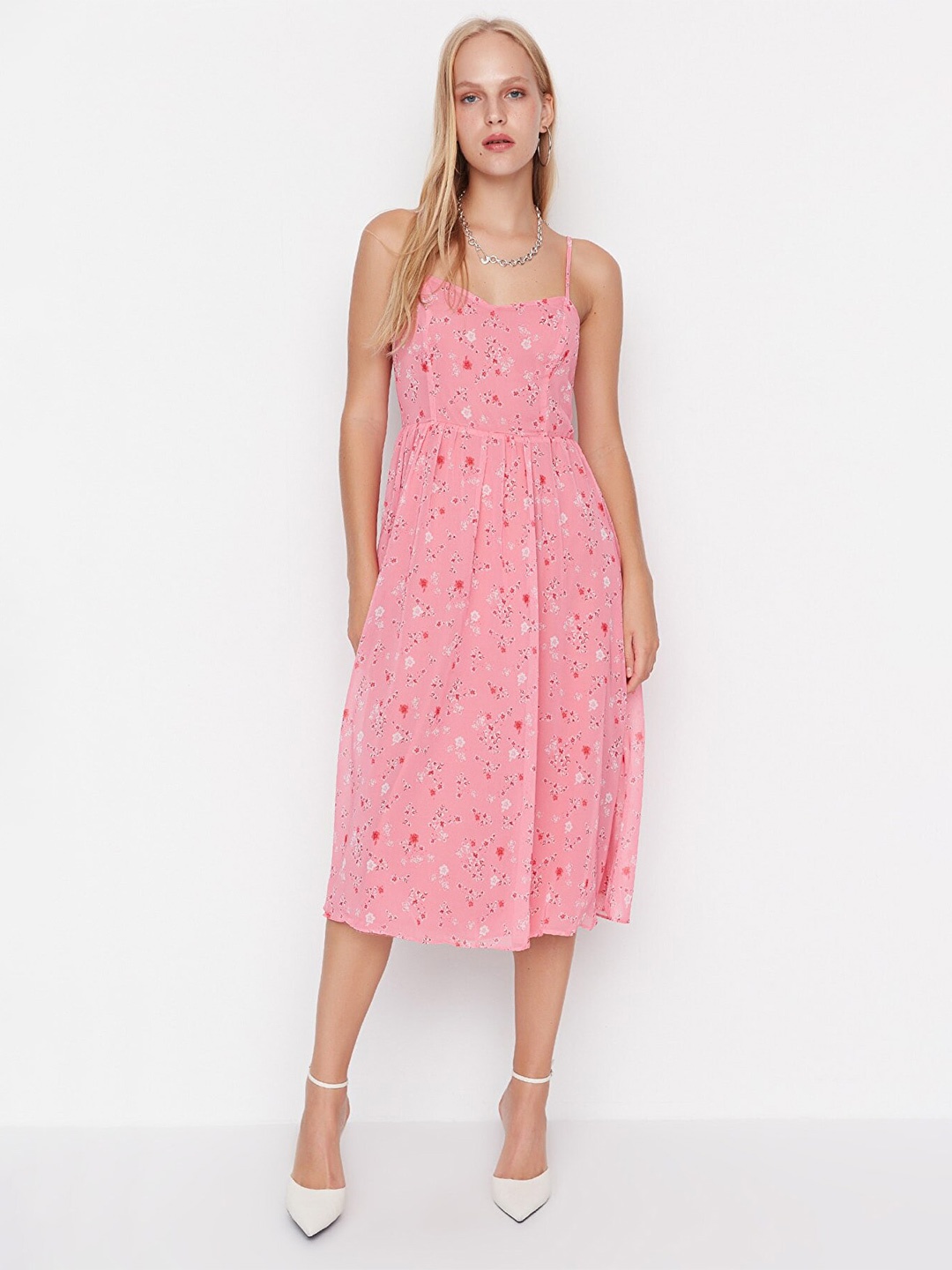 

Trendyol Floral A-Line Midi Dress, Pink