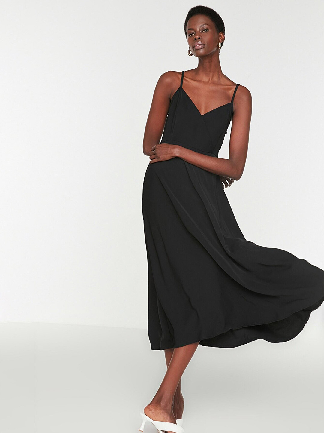 

Trendyol Shoulder Straps Midi Wrap Dress, Black