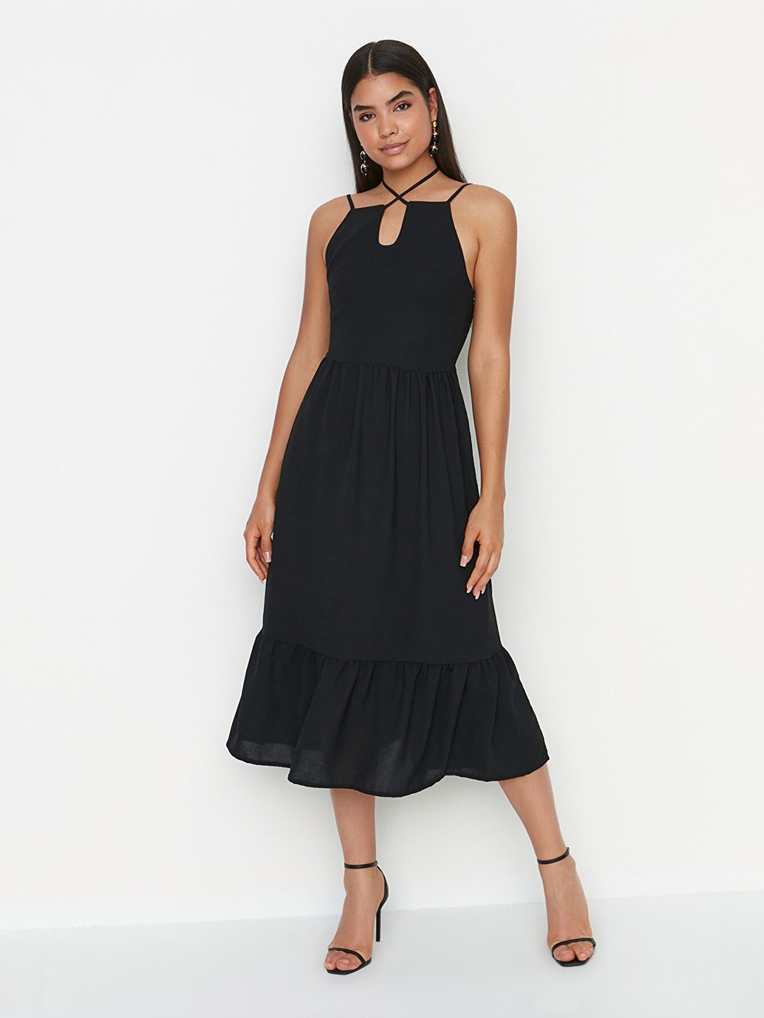 

Trendyol Shoulder Strap Fit & Flare Midi Dress, Black