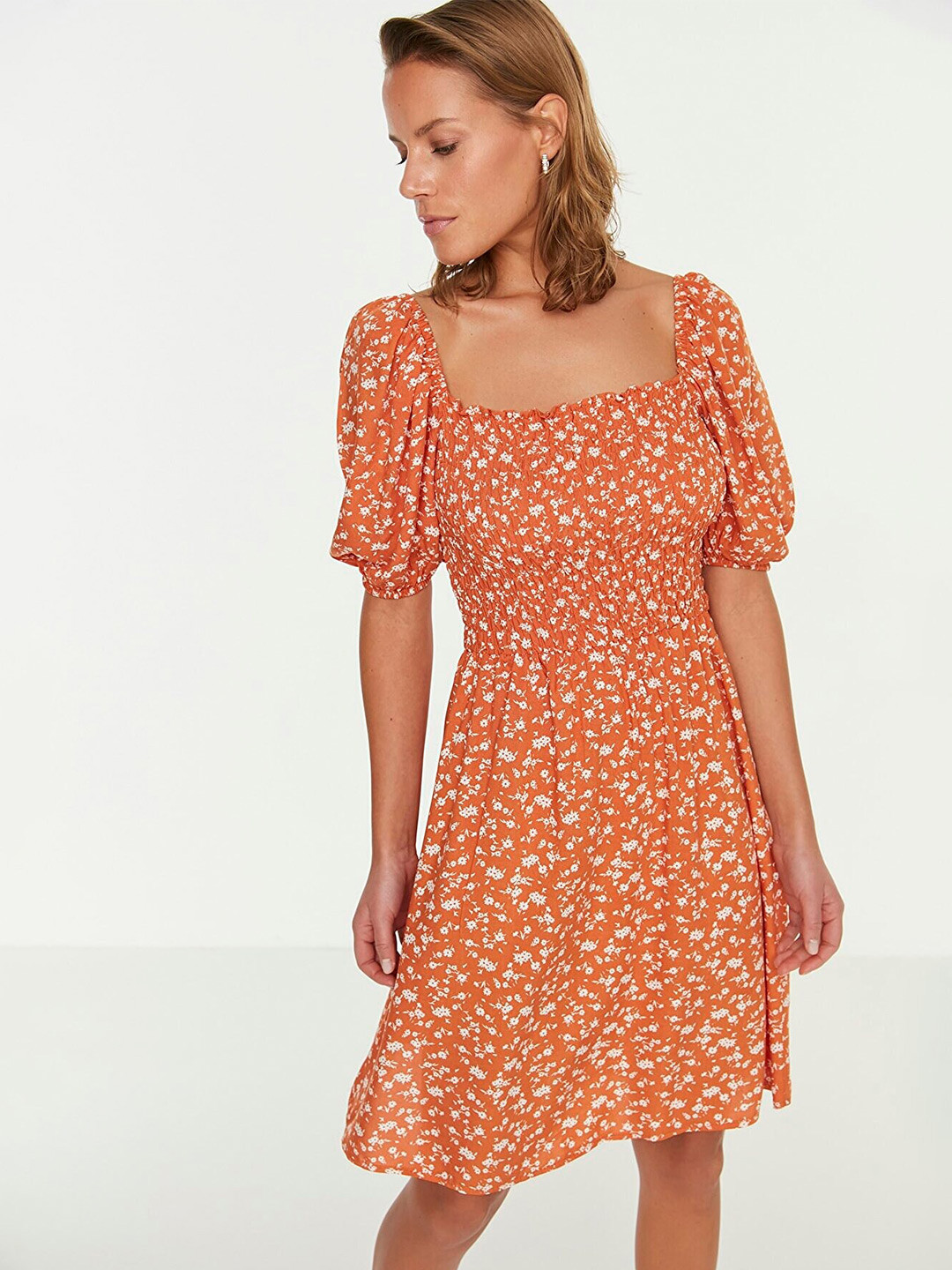 

Trendyol Square Neck Floral Dress, Orange
