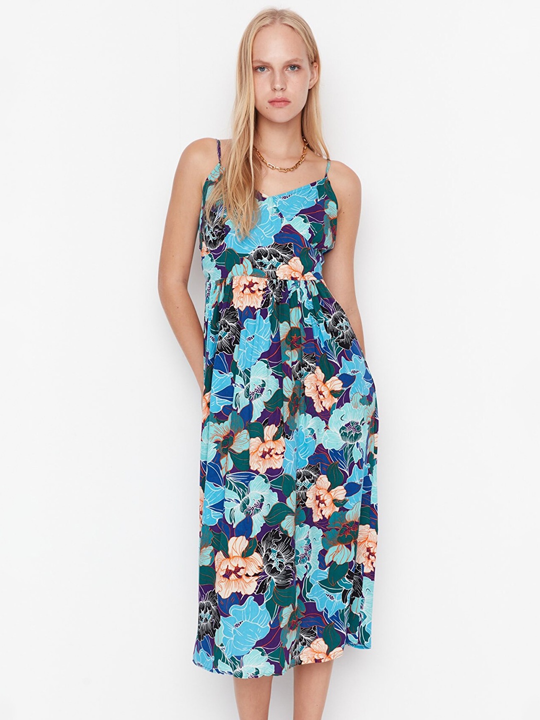 

Trendyol Floral Midi Dress, Navy blue