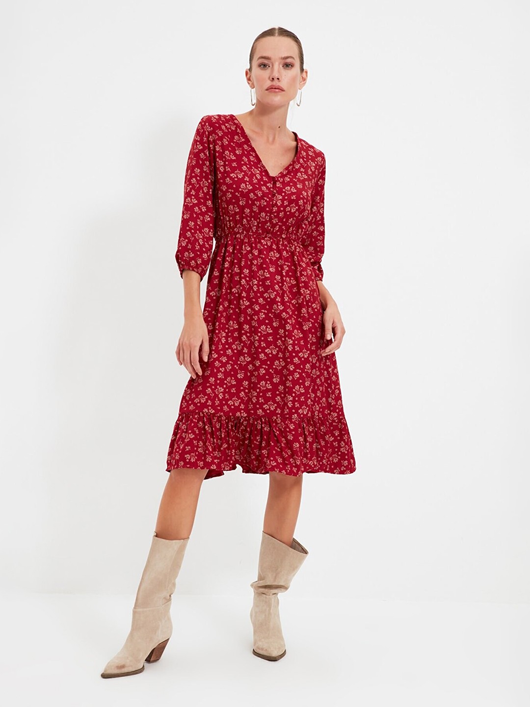 

Trendyol Floral Printed Dress, Burgundy