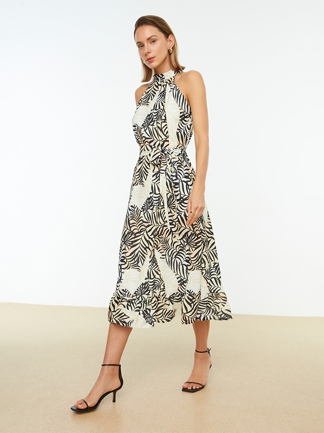 

Trendyol Animal A-Line Midi Dress, Camel brown