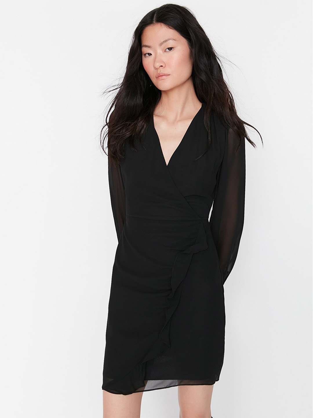 

Trendyol V-Neck Mini Wrap Dress, Black