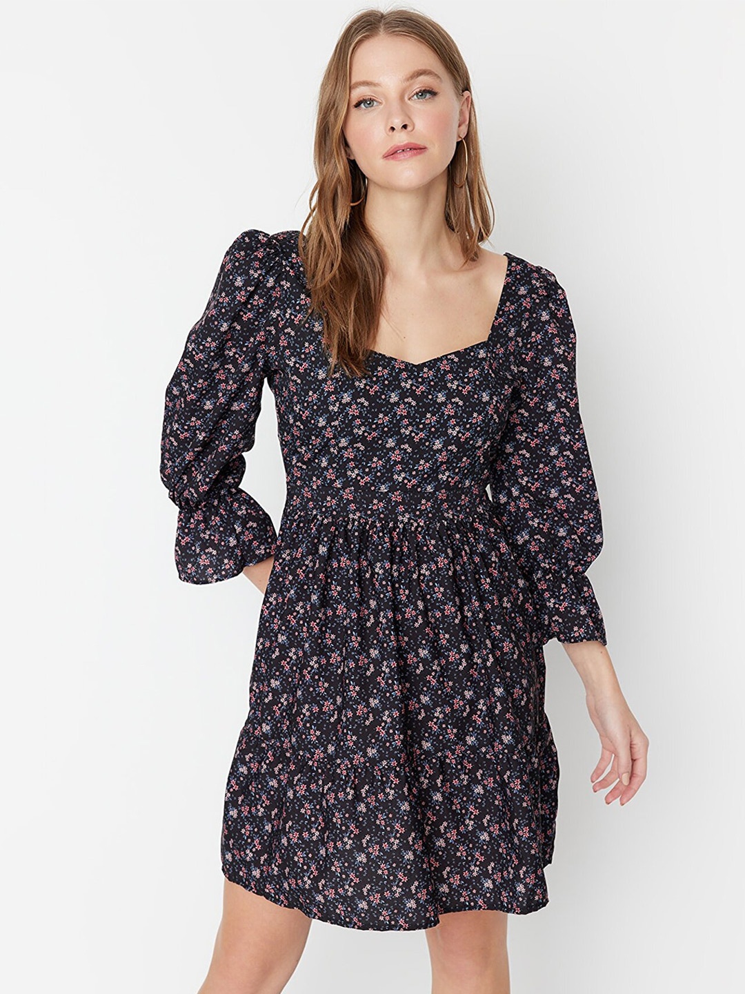 

Trendyol Bell Sleeve Floral Dress, Navy blue