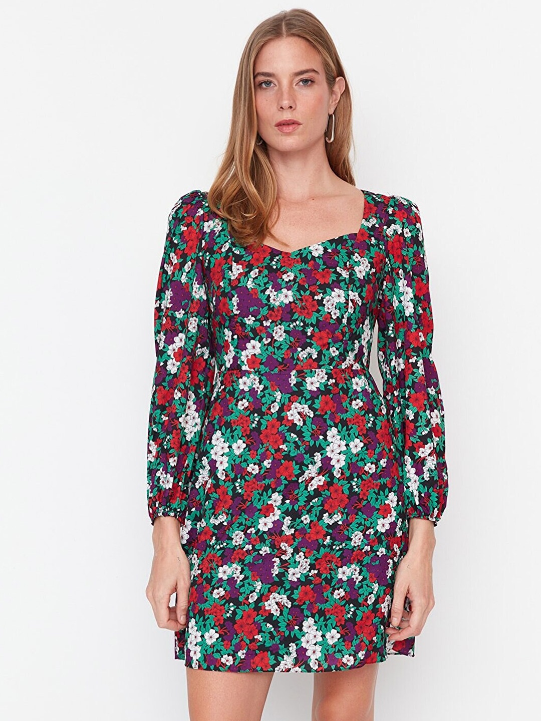 

Trendyol Puff Sleeve Floral Dress, Black