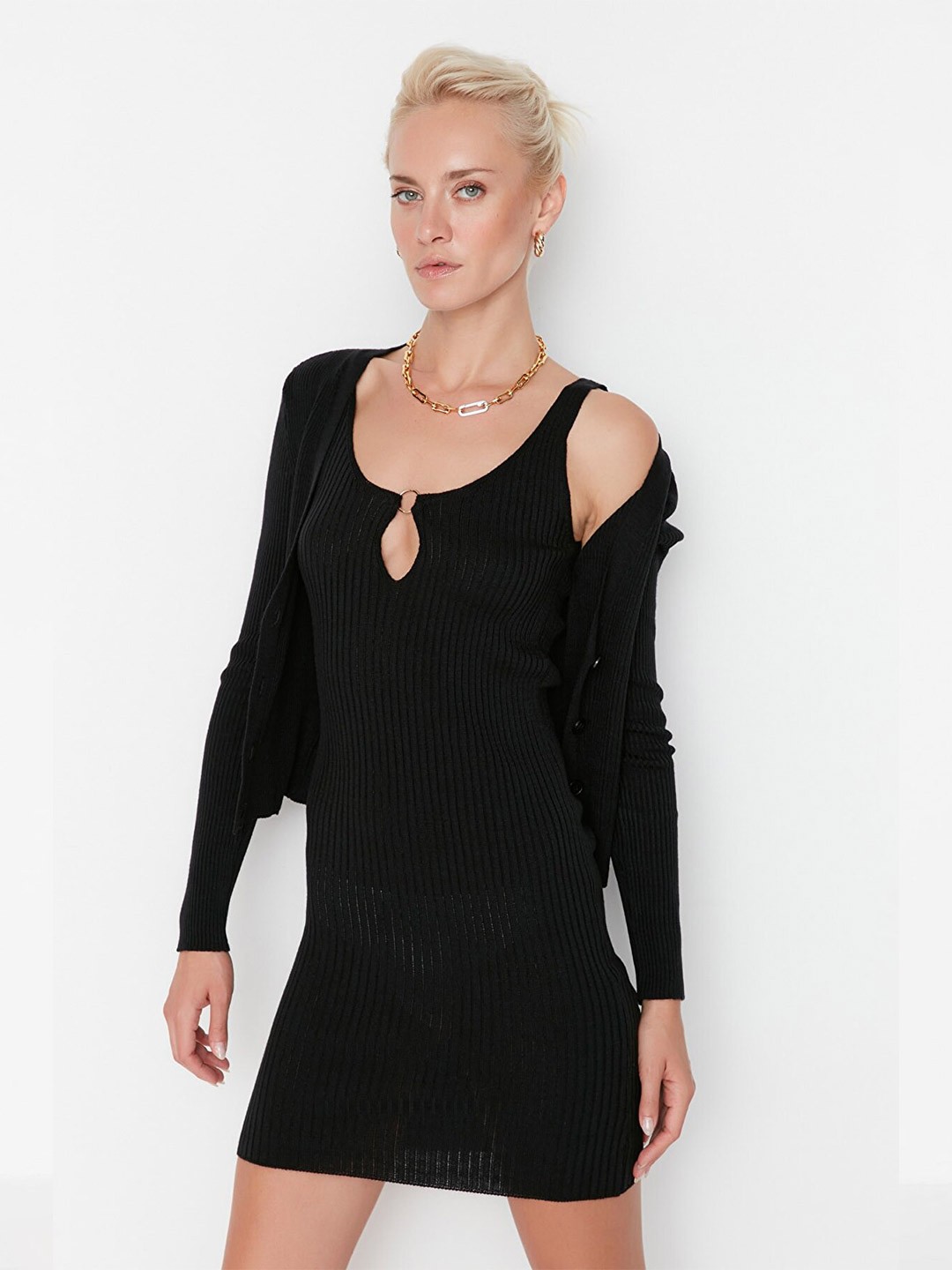 

Trendyol Sheath Mini Acrylic Dress, Black