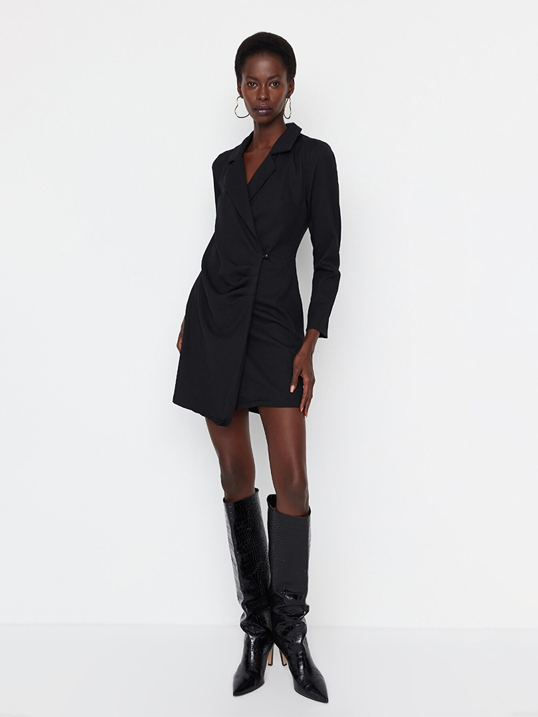 

Trendyol Lapel Collar Wrap Dress, Black