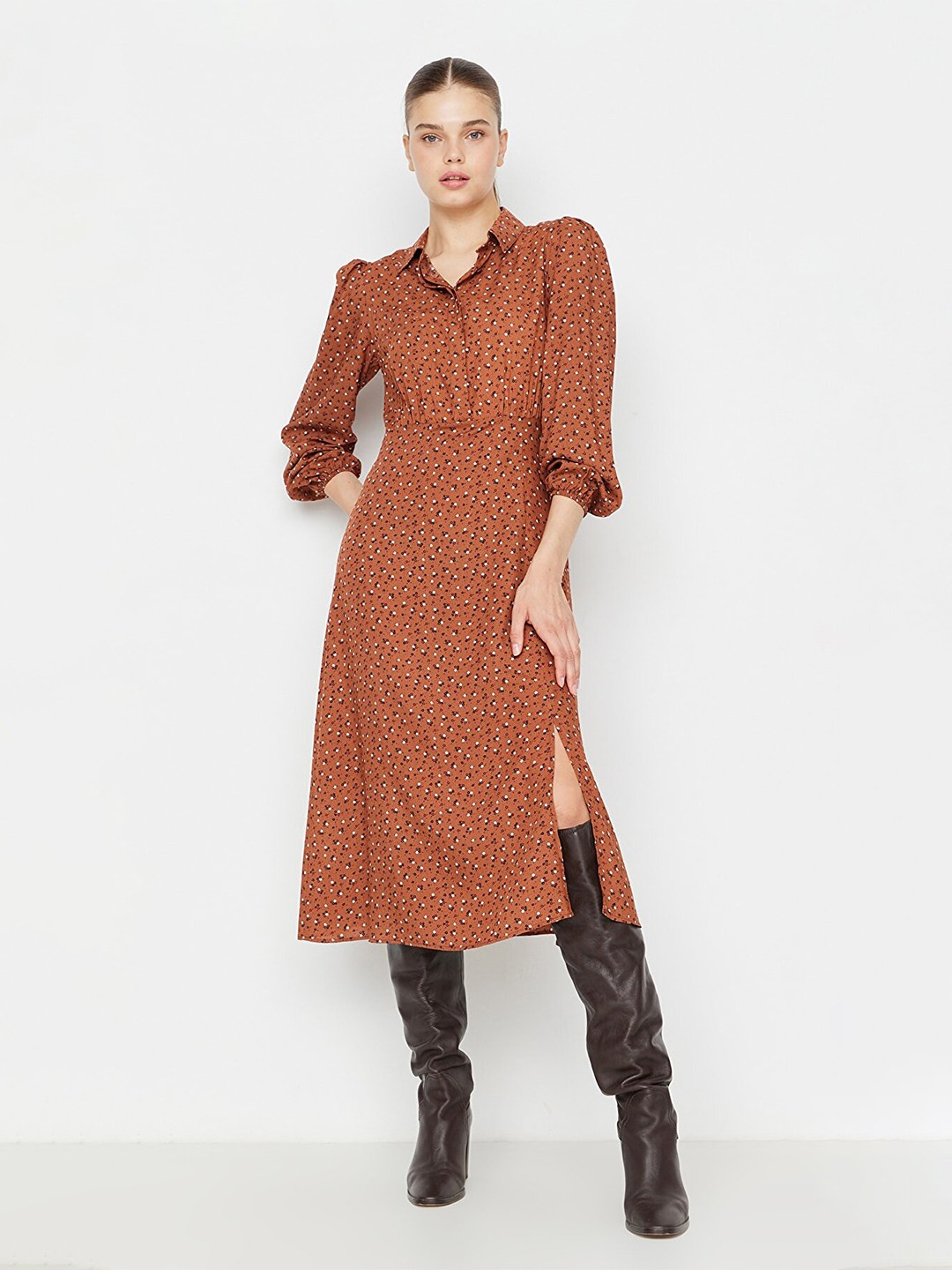 

Trendyol Floral Midi Dress, Brown