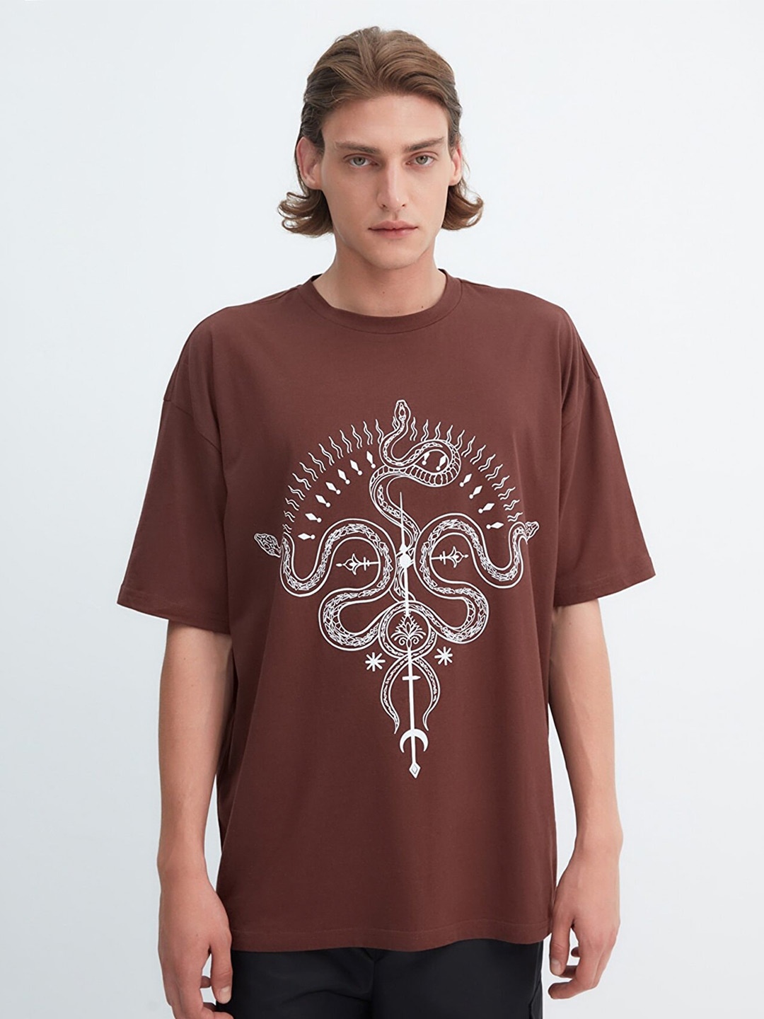 

Trendyol Men Pure Cotton Printed T-shirt, Brown